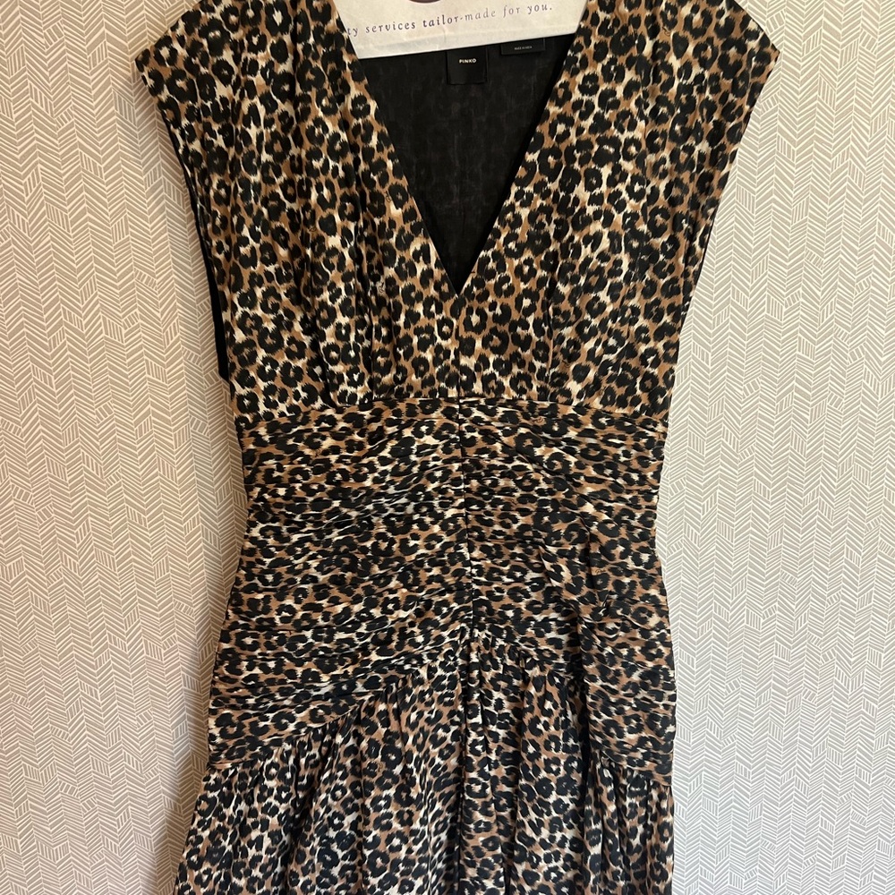 Pinko Black and Brown V-Neck Sheath Mini Dress
